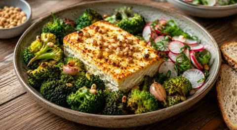 Запеченная фета с кедровыми орехами и овощами