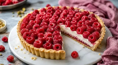 Пирог с малиной и кремом из маскарпоне